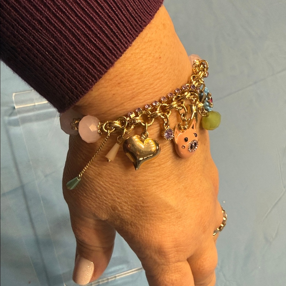 Betsey Johnson Pink and Gold Charm Bracelet - Picture 5 of 6